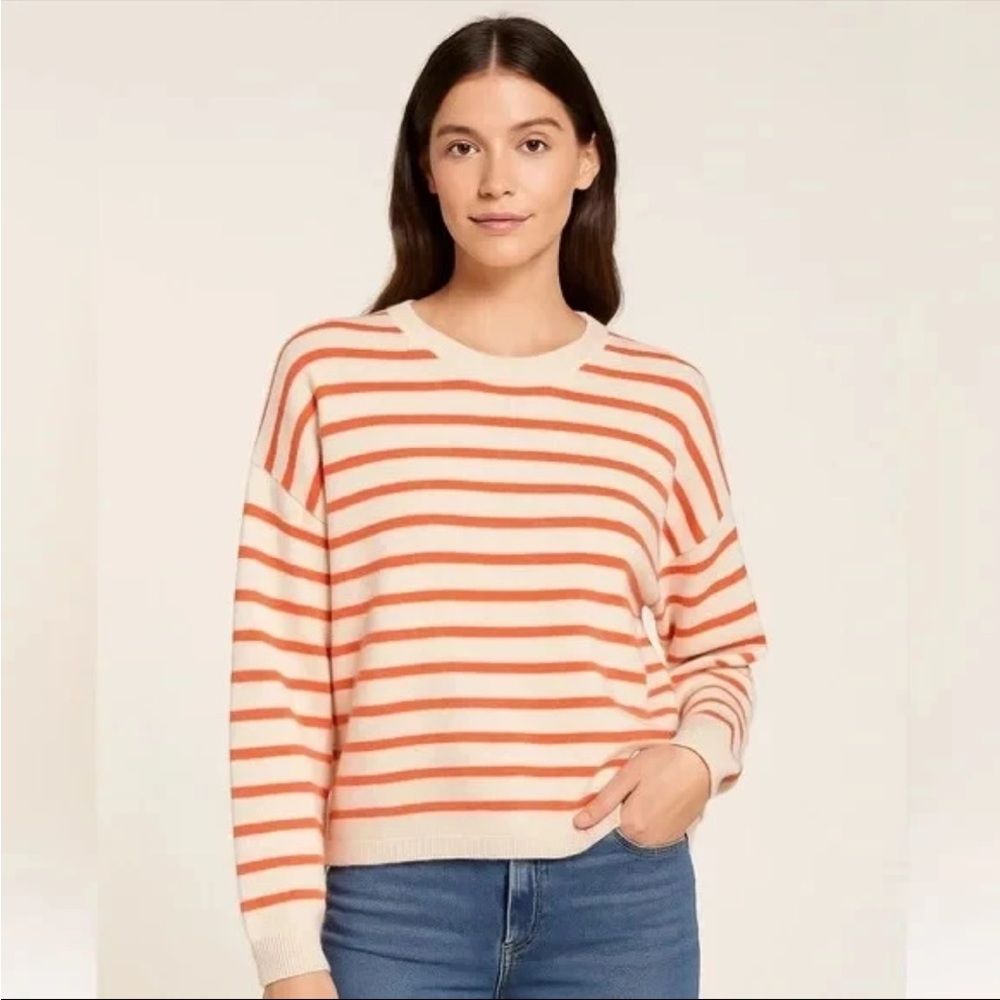 Joie White Pink Striped 100% Cashmere Sweater Small